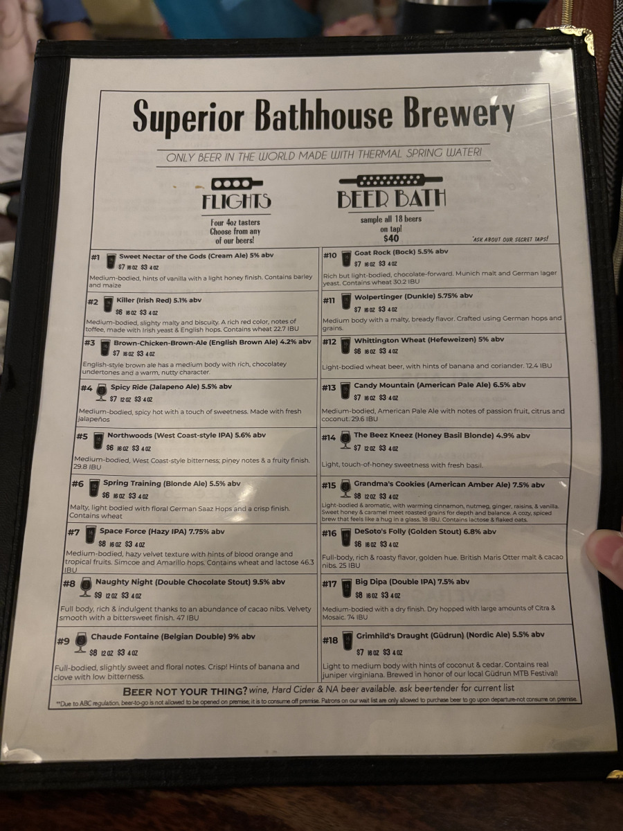 Menu @ Superior Bathhouse Brewery @ Hot Springs